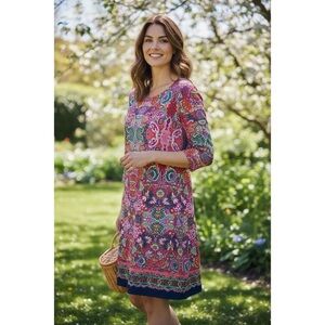 Laundry Shelli Segal Pink Print Shift Dress Calypso Paisley Floral Size M